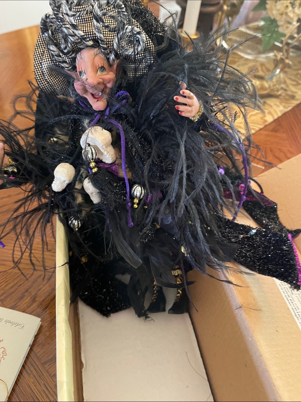 Mark Roberts Black and Purple Feathered Witch Figurine